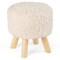 White Faux Fur Round Ottoman Stool, Padded Seat and Rubber Wood Legs
